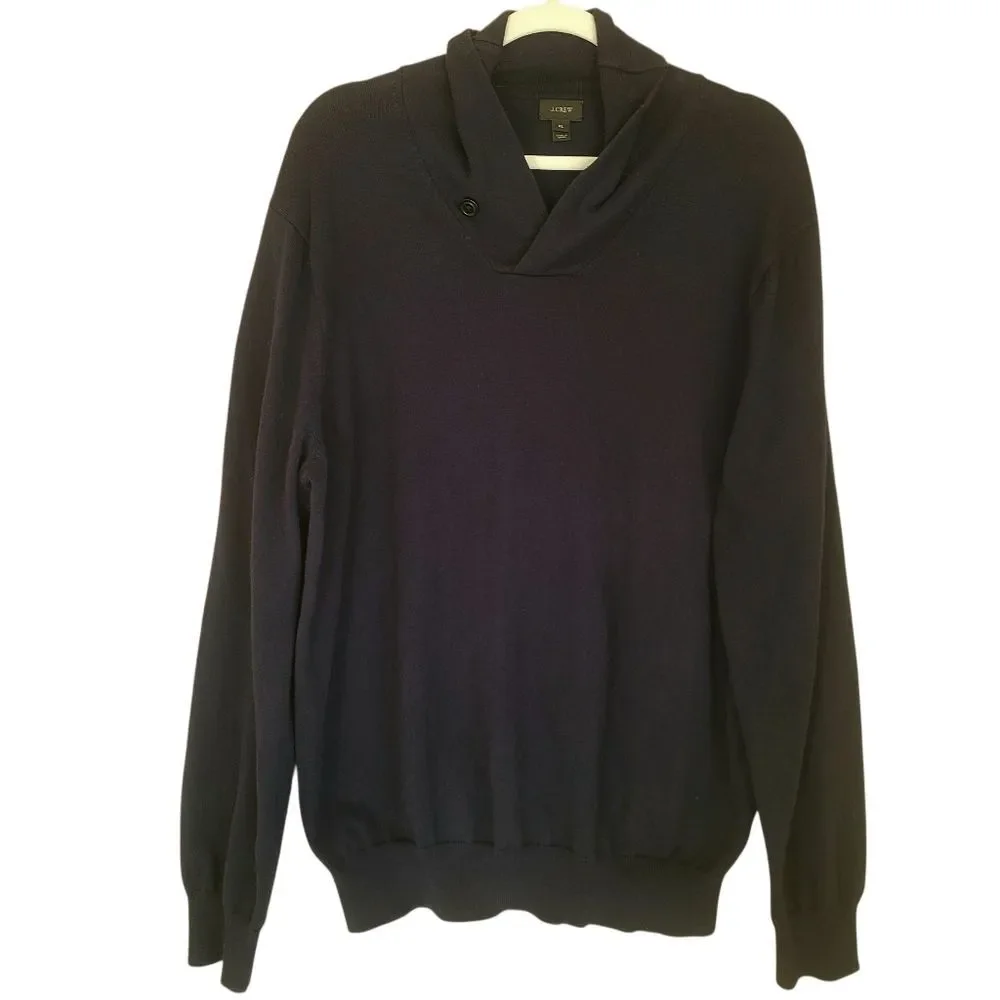 j. crew mens shawl collar sweater cotton cashmere navy blue mens size XL